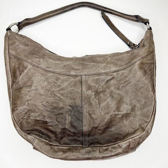 Frye Veronica Slouchy Distressed Leather Hobo Bag In Taupe Gray - Picture 9 of 13